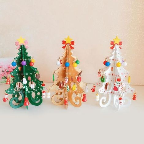 Ornements d'arbre de Noël - Arbre 3D en bois - Décoration créative - Pour enfants - Vert (1/4)