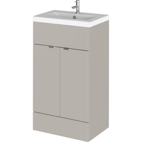 Alrewas Contemporary 2 Door Floor Standing Vanity Unit with Basin, Pebble Grey, 500mm (1/4)