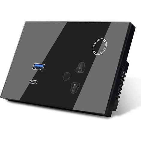 Prise murale WiFi Tuya 16A avec port USB TYPE-C, noire, prise UE (1/5)