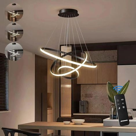 3 Ringen Moderne LED Hängelampe Esstisch,54W LED Hängeleuchte & Pendelleuchten Höhenverstellbar für Esszimmer Wohnzimmer,Dimmbar Hängeleuchte Aluminium Mit Fernbedienung,3000K-6500K,Schwarz (1/5)
