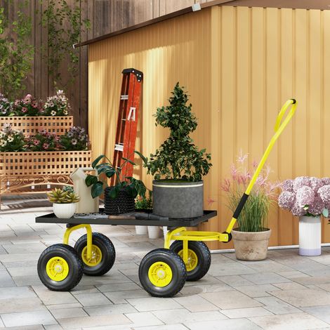 Gartentransportwagen, Handanhänger, vierrädriger Handwagen, 94 x 48,5 x 100 cm, max. Zuladung 150 kg, Gelbmetall