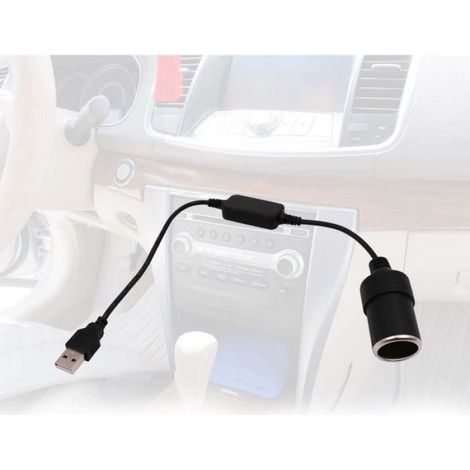 Câble de conversion automobile - - USB A mâle vers 12V prise allume-cigare femelle - Noir - PVC - 35cm (1/4)