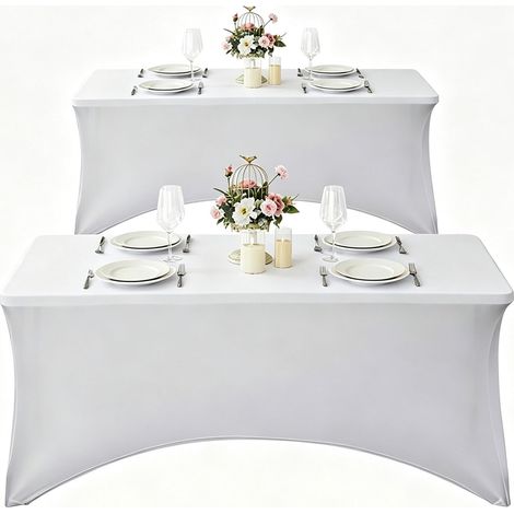 Lot de 2 Nappe de Table Extensible 6 Pieds,183cm,Noir-Couverture de Table en Polyester et Spandex Lavable en Machine et Infroissable pour mariages,bar,fête d'anniversaire,fête,table de bistrot (1/5)