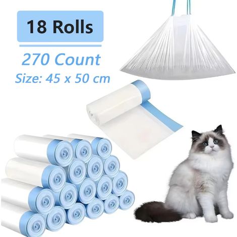 Sacs Poubelle pour Litière Chat – 18 Rouleaux – Total 270 Sacs – Sans Bac à Litière – Sacs Jetables pour Plateau de Litière (1/3)