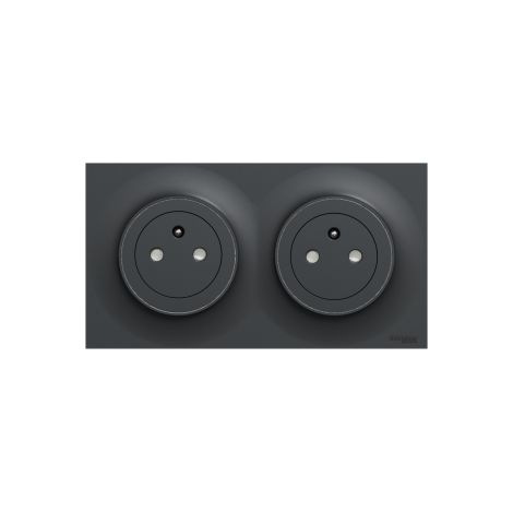 Schneider - Odace 2011- Double prise de courant affleurante + Plaque - Anthracite - Ref. : S540052 + S540704 (1/4)