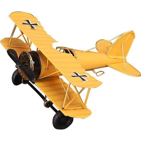Avion biplan rétro en métal vintage, ornement artisanal d'avion ancien pour décoration (1/5)