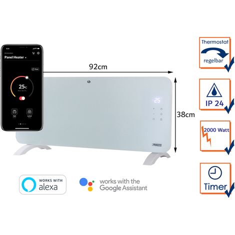 Smarte Konvektor Heizung WIFI, Glaskörper 92cm breit, 2000 Watt (1/7)