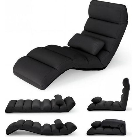Folding Floor Lazy Sofa Chaise Lounge Sofa with Pillow-Black (1/5)