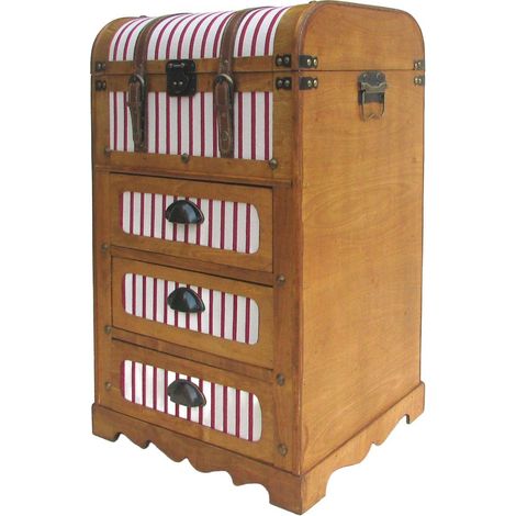 Cajonera baúl de madera 3 cajones a rayas rojas 71 cm (1/3)