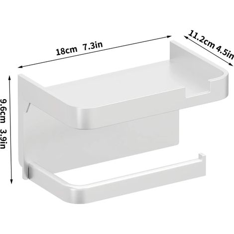 Porte-papier toilette mural (blanc), sans perçage, avec étagère de rangement pour mouchoirs en papier et porte-papier toilette. (1/5)