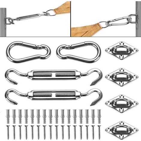 Kit de Fixation - Acier Inoxydable - Voile d'Ombrage - 40 Pièces - Triangulaire - Rectangulaire (1/4)