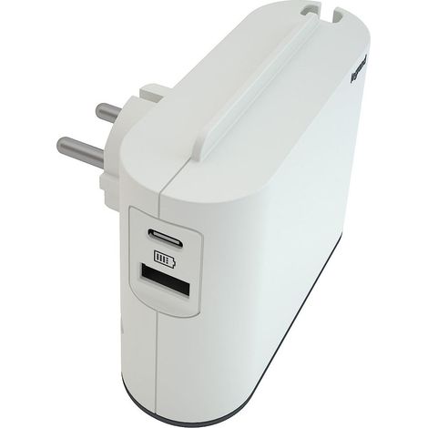 Adaptateur 2P 2 Prises/Alimentation laterale Ports USB Type A et C Multiprise Blanc/Gris Fonce (1/4)