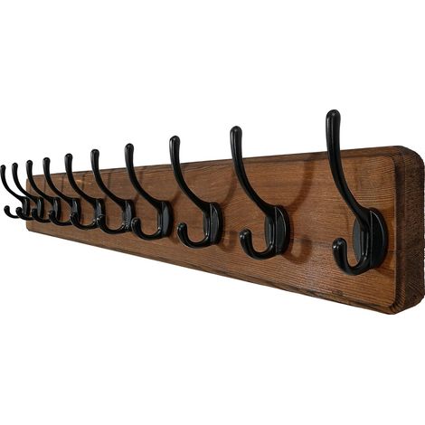Porte Manteau Mural Bois,10 Crochets,98cm Long Patère Murale,Bois Massif Porte Manteau Salle De Bain pour Manteaux Veste,Marron (1/5)