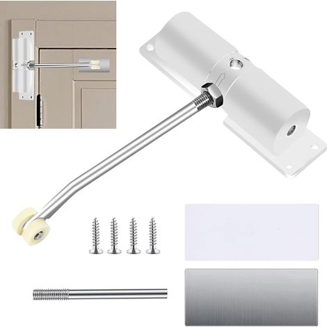 JSSEVN - Adjustable Spring Door Closer, Spring Door Closers with Mounting Plate and Screws, Suitable for Interior Doors, Glass Doors (White)