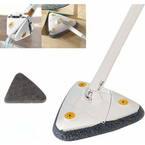 Fregona de limpieza triangular, extensible y giratoria automática, ajustable 360°, con almohadillas reutilizables para limpiar pisos, ventanas y paredes (blanca, 1 almohadilla) (1/5)