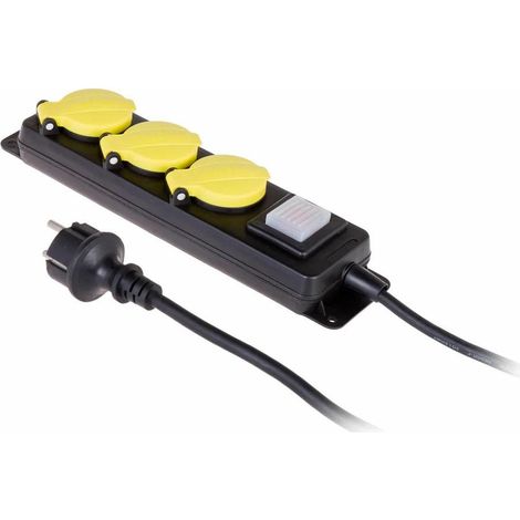 Rallonge d'atelier AWTOOLS noire, 3 prises, 3 m, avec mise à la terre et interrupteur, indice de protection IP44, 3 x 1,5 mm².