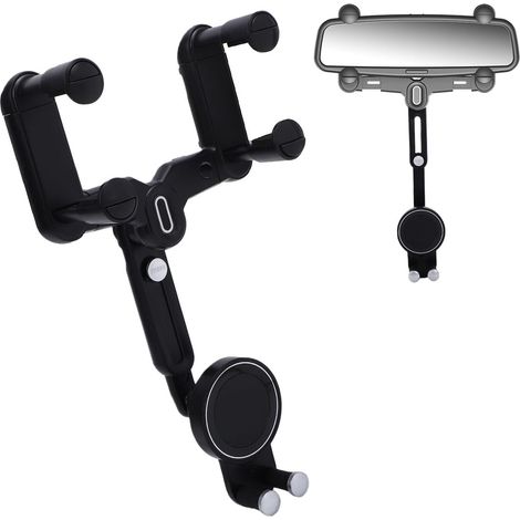 Universal Car Rearview Mirror Phone Holder with 180 Degree Rotation and Telescopic Arm, Replacement for iOS Phones, Compatible with Metal (Magnetic) Ring (1/5)