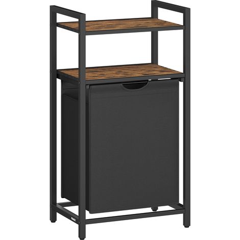 Vasagle – Panier à linge 65L – Sac amovible en tissu Oxford – 2 étagères en métal – Dimensions 50x33x92 cm – Marron rustique et noir