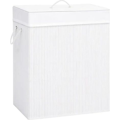 Panier à linge en bambou, design minimaliste, capacité de 83 L, BLANC (1/2)