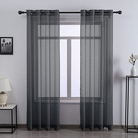 Salbeigrüner Voile-Vorhang mit Ösen, 2-teilig, strukturierter Gaze, für Wohnzimmer, 132 x 213 cm (52 x 84 Zoll) lang (1/5)