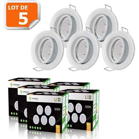 Lampesecoenergie – Lot de 5 spots encastrables orientables LED GU10 5W – Blanc chaud 2800K – Installation facile 230V – Angle de diffusion 120° (1/5)