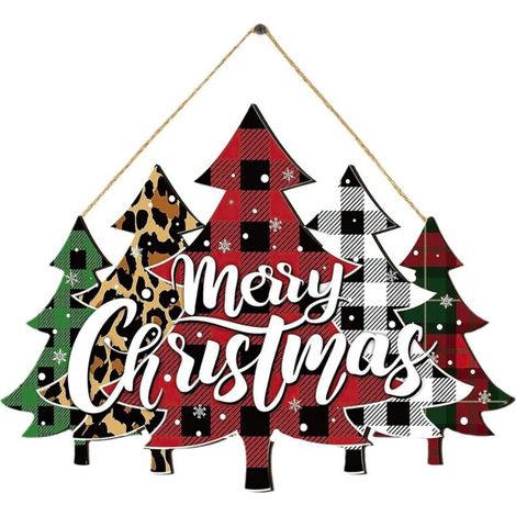 Panneau de bienvenue de Noël Décorations de camion rouge rustique Panneau en bois à suspendre Joyeux Noël pour porte d'entrée Arbre de Noël Décoration de vacances pour maison Fenêtre Mur Ferme Dé (1/4)