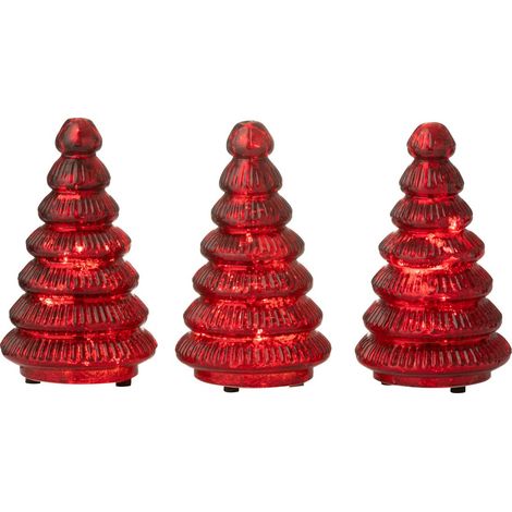 Lot de 3 Arbres de Noël à LED "Côtelé" 31cm Rouge (1/5)