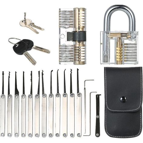 Kit d'outils de crochetage transparent de 15 pièces avec deux cadenas d'entraînement transparents. (1/5)
