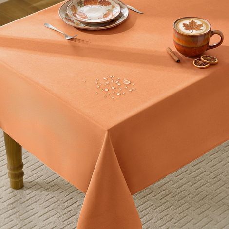 Herbst Tischdecke rechteckig 240x140 cm Orange abwaschbar Leinenoptik für Garten & Feste