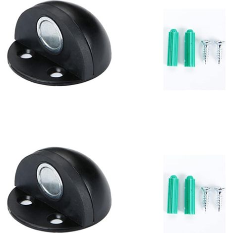 Magnetic doorstop, stainless steel doorstop, doorstop with fixing screws, used to protect wall doors from damage (2 black parts). (1/4)