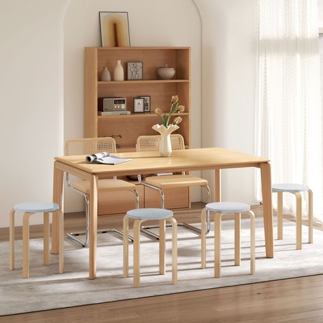 Lot de 4 Tabourets Ronde Pliables en Bois Gris, Diamètre 40 x Hauteur 45 cm, Sièges Empilables pour Cuisine et Salon (1/5)