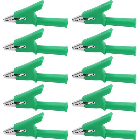 10 Pièces Pinces Crocodile Test 10mm Ouverture 10A avec Douilles 4mm Kit Accessoires Vert (1/5)