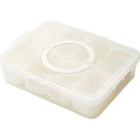 Boîte à goûter avec couvercle et poignée - Boîte à goûter compartimentée - Boîte de rangement transparente pour goûter - Boîte de rangement pratique - Blanche - PP (1/5)
