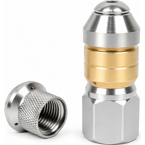 Lot de 2 Buses de Nettoyage de Vidange de Canalisations en Acier Inoxydable (1 Rigide + 1 Rotative) Entrée 1/8" Buse Nettoyeur Haute Pression D'égout pour Débouchage Tuyau Kärcher (1/3)