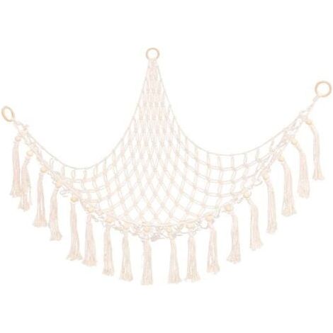 1 hamac de rangement pour jouets, hamac bohème pour jouets en peluche, support de rangement suspendu pour chambre d'enfant, blanc (1/5)