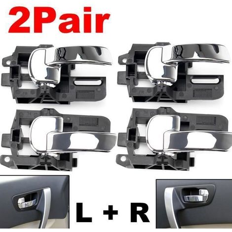 4pcs 2 Paire de Poignée de porte à l\' intérieur avant / arrière (Gauche + Droit) de voiture pour NISSAN QASHQAI J10 2007-2013