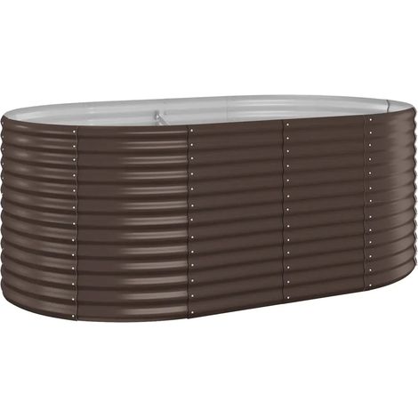 Lit surélevé de jardin ovale grand espace extérieur 175 x 100 x 68 cm en acier enduit de poudre marron