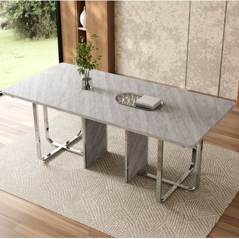 Tavolo da pranzo rettangolare in MDF grigio e metallo argento 180x80x75 cm per 6-8 persone (1/5)