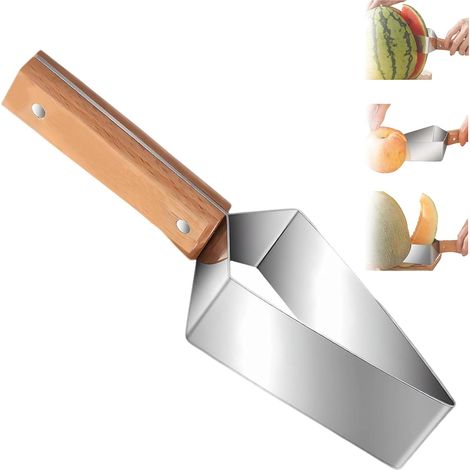 Coupe-pastèque en acier inoxydable avec poignée en bois pour une grande variété de pastèques, cantaloup, miellat, pommes, et plus (1 pièce) (1/5)