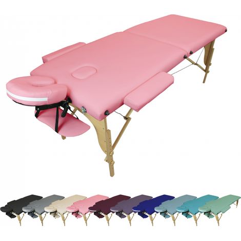 Table de massage pliante 2 zones en bois avec panneau Reiki + Accessoires et housse de transport - Rose pastel - Vivezen