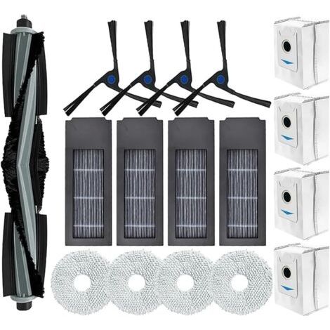 FENOPLASTICAFOREHILLLot de 17 Accessoires de Rechange pour aspirateur Ecovacs Deebot X2 / X2 Omni / X2 Pro / DEX86, 1 Brosse Principale, 4 brosses latrales, 4 filtres HEPA, 4 Sacs poussire, 4 Chiffons (1/5)