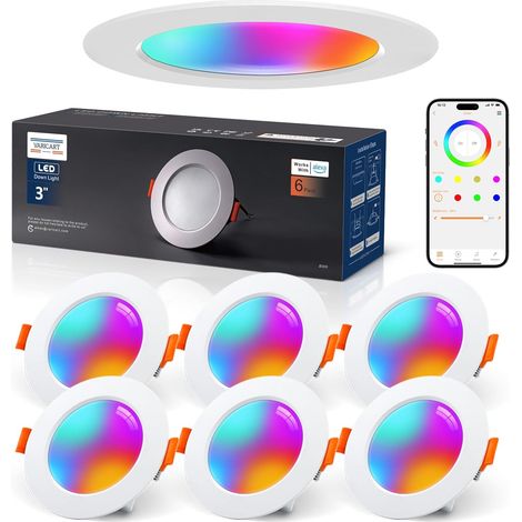 Spot LED Encastrable Couleur Dimmable Connecté, Pack de 6