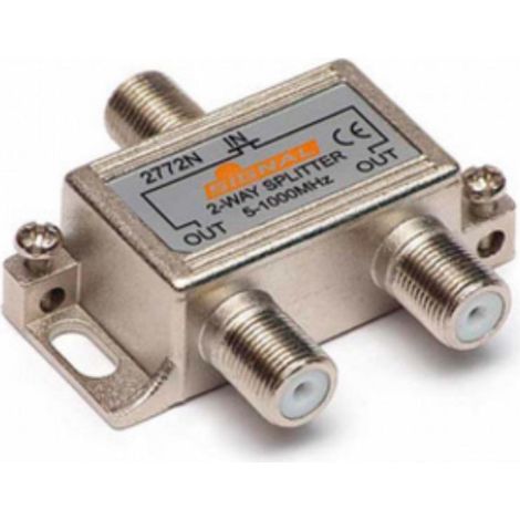 FPLUS distribuidor ant.tv.2 vias , Distribuidor en carcasa de molde fundido de zinc
Con derivador de potencia CC satélite, bañado en níquel
Conexión 1 conector F hembra
Conexión 2