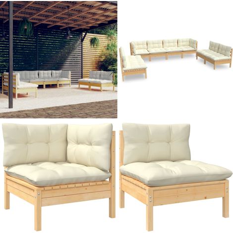 8-tlg. Garten-Lounge-Set mit Creme Kissen Massivholz Kiefer - Gartensessel - Lounge Set - Gartenmöbel - Outdoor Möbel - Rattan Sessel - Home & Living (1/5)