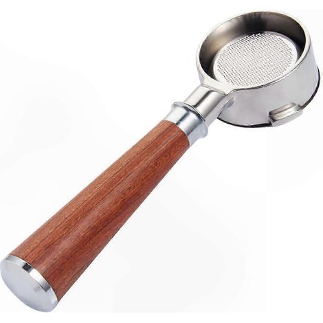 Porte-filtre sans fond 54mm pour machine à espresso, texture inox brossé, usage domestique et professionnel, poignée multifonctionnelle robuste (1/5)