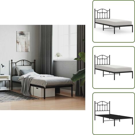 Cadre de lit métal sans matelas avec tête de lit noir 90x190 cm - Cadre De Lit - Lit Double - Lit Metal - Lit Avec Têtière - Literie