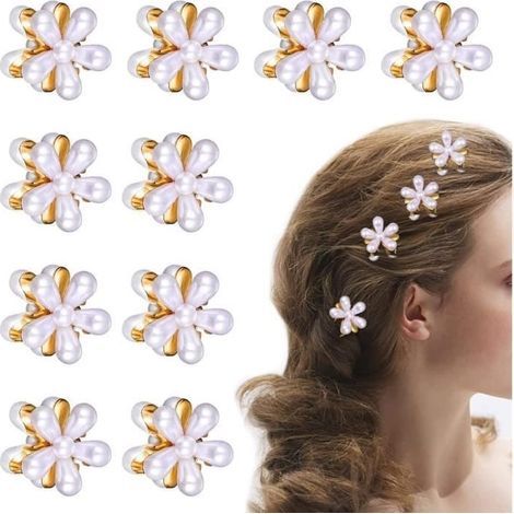 (Weiß + Gold) Mini-Haarspangen, 20 Stück – Weiß und Gold – Elegant und leicht – Für Partys und Hochzeiten (1/3)
