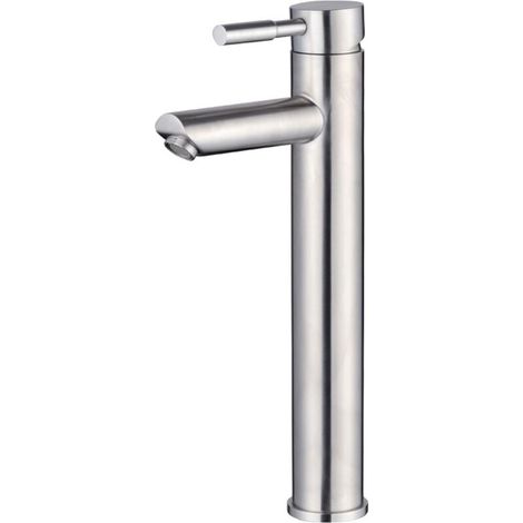 Robinet de bassin froid simple, robinet monotrou en acier inoxydable pour lavabo de salle de bain, nickel brossé (1/4)