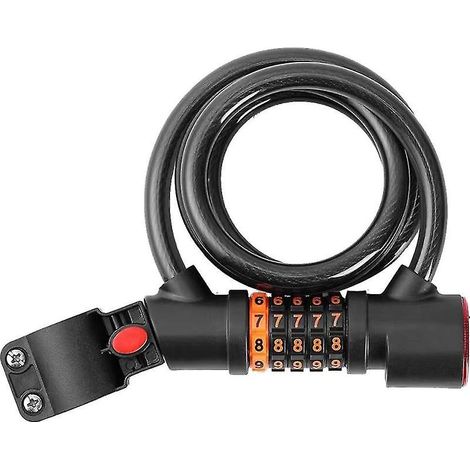 Câble antivol pour vélo avec code à 5 chiffres et mot de passe, antivol de sécurité enroulé avec feu arrière (1/3)