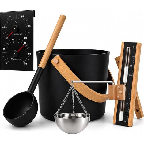 Set de seau de sauna, 7L, aluminium, avec louche, bol, thermomètre (1/5)